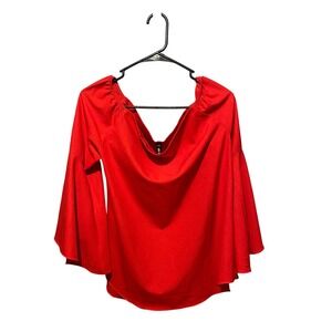 Design Lab Lord & Taylor Red On/Off Shoulder Bell Sleeve Blouse L Flowy Chic Top